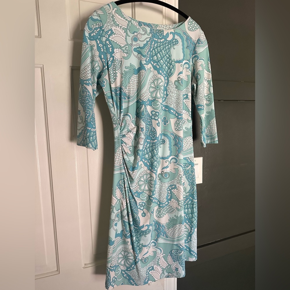 J. McLaughlin Paisley Print 3/4 Catalina Long Sleeve Dress Medium Stretchy